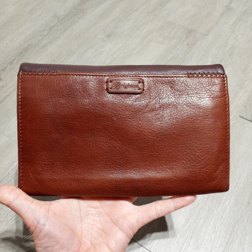Brighton Brown Leather Flap Over Clutch Wallet Can Be Crossbody But No Strap Inc - Picture 2 of 10